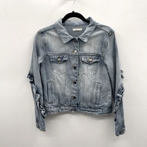 Le Lis ruffle detailed long sleeve woman cotton button down boho denim jacket